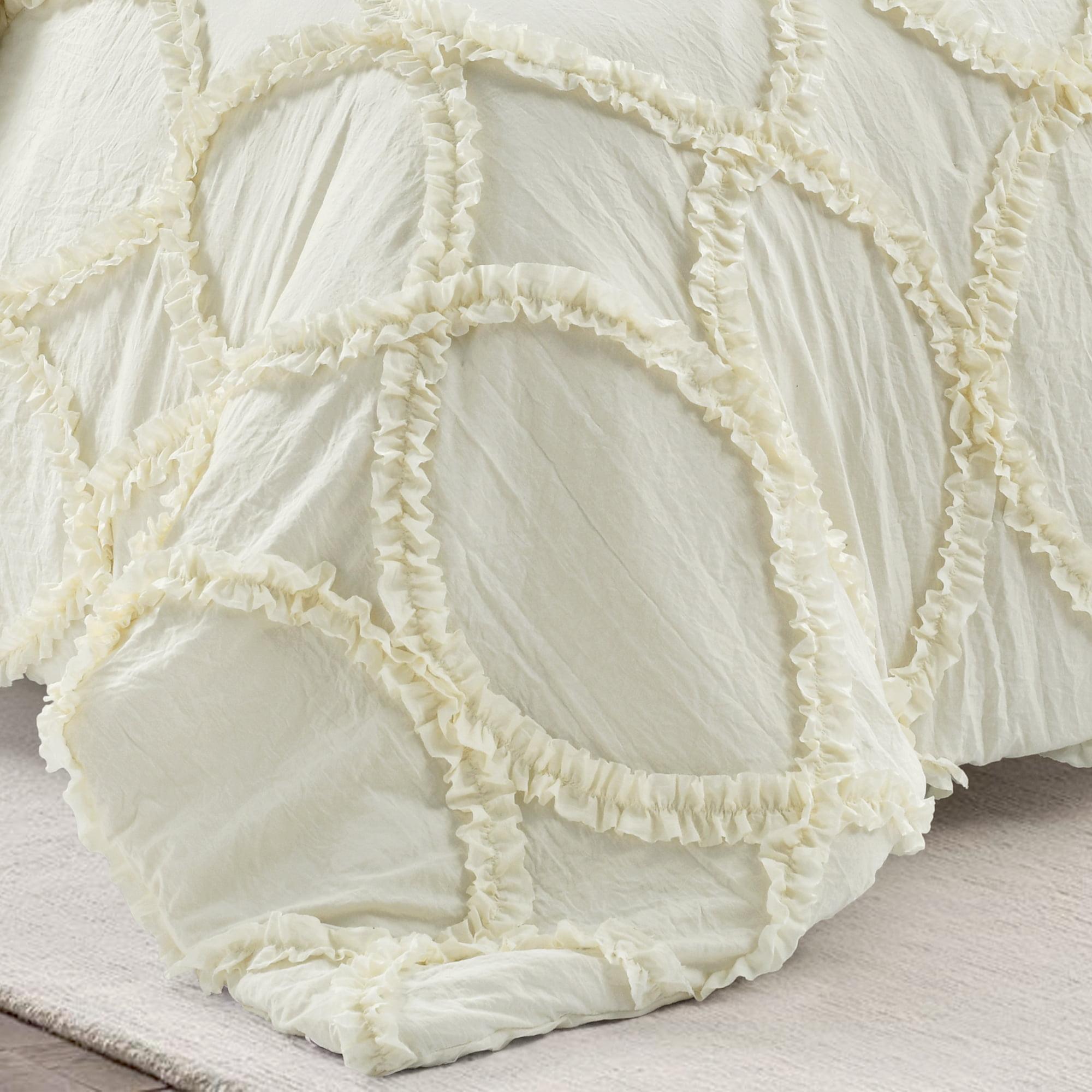 Lush Decor Riviera Ruffle Comforter, Queen, Ivory, 3-Pc Set