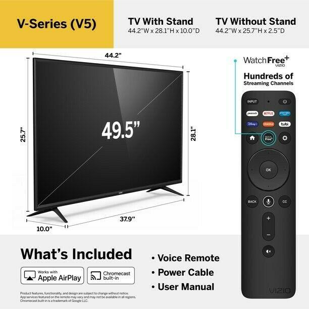 vizio v505-j09 50 inch class 4k led smart tv dolby vision hdr v series hdmi...