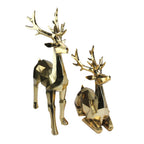 Set of 2 Shiny Gold Sitting and Standing Geometric Shaped Christmas Deer - 18"