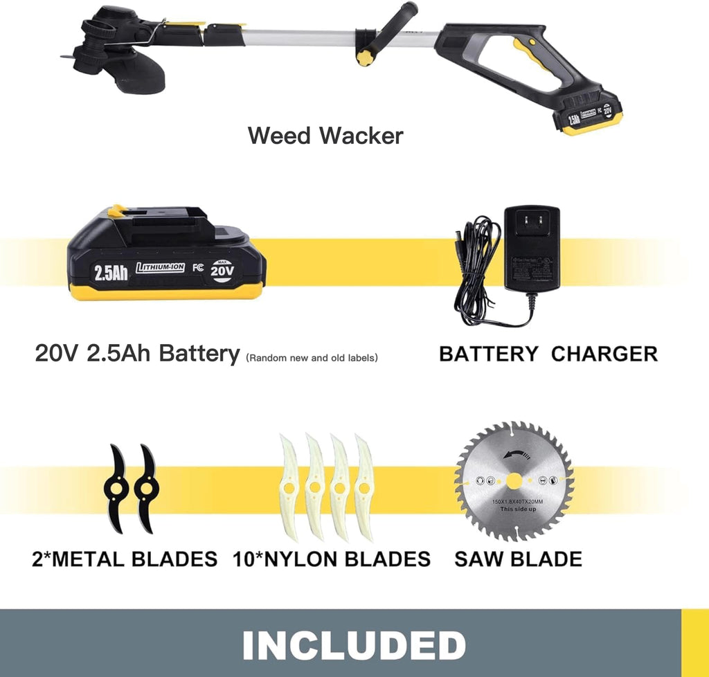 Weed Wacker Cordless, Battery Powered Weed Eater with Blades, Trimmer/Edger/Mower 3 in 1, 5.2lbs Lightweight