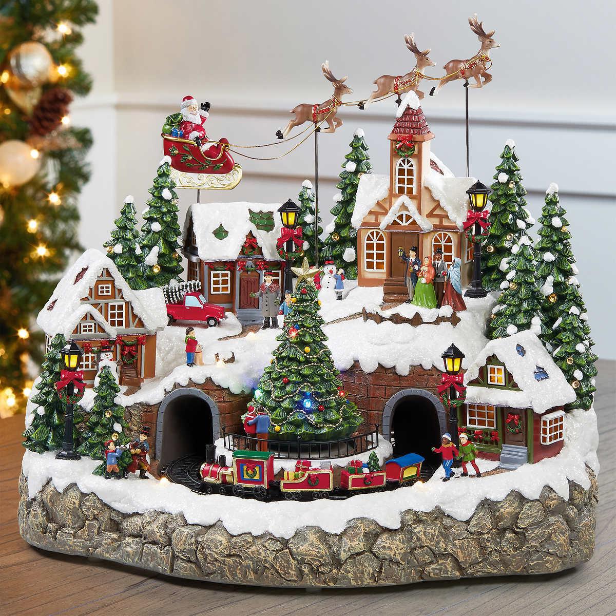 Snowy Holiday VillaCenterpiece with Lights and Music