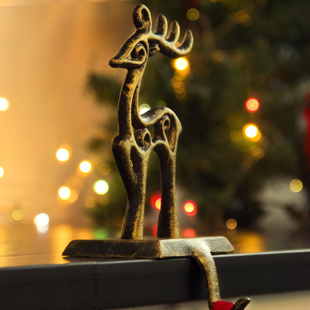Willkey  Christmas Stocking Hanger Holders Snowman Santa Snowflake Deer Iron Hanging Hooks Xmas Mantelpiece Fireplace Decorations