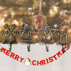 Willkey  Christmas Stocking Hanger Holders Snowman Santa Snowflake Deer Iron Hanging Hooks Xmas Mantelpiece Fireplace Decorations