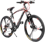 PanAme Mountain Bike 26 Inches Outroad 21 Speed Suspension Fork Anti-Slip Bicycle with Dual Disc Brake and High Carbon Steel Frame for Men and Women, Red