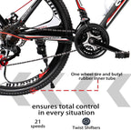 PanAme Mountain Bike 26 Inches Outroad 21 Speed Suspension Fork Anti-Slip Bicycle with Dual Disc Brake and High Carbon Steel Frame for Men and Women, Red