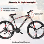 PanAme Mountain Bike 26 Inches Outroad 21 Speed Suspension Fork Anti-Slip Bicycle with Dual Disc Brake and High Carbon Steel Frame for Men and Women, Red