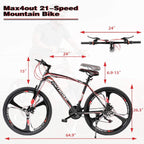 PanAme Mountain Bike 26 Inches Outroad 21 Speed Suspension Fork Anti-Slip Bicycle with Dual Disc Brake and High Carbon Steel Frame for Men and Women, Red