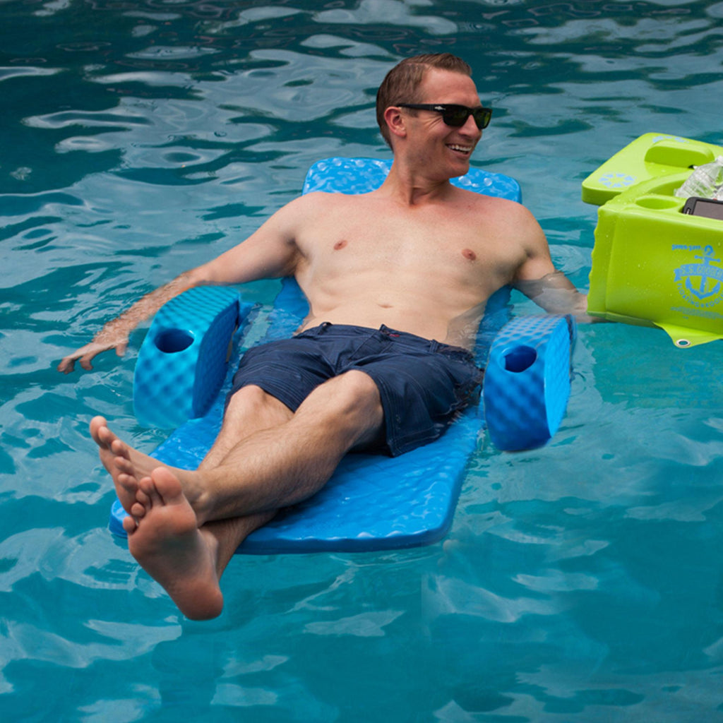 TRC Recreation Folding Baja Floating Swimming Pool Lake Portable Water Lounger Comfortable Recliner Chair with 2 Armrest Cup