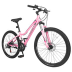 24" Mountain Bike 21 Speed, Suspension Mountain Bicycle, Dual Disc Brake City Bikes, Women's Style