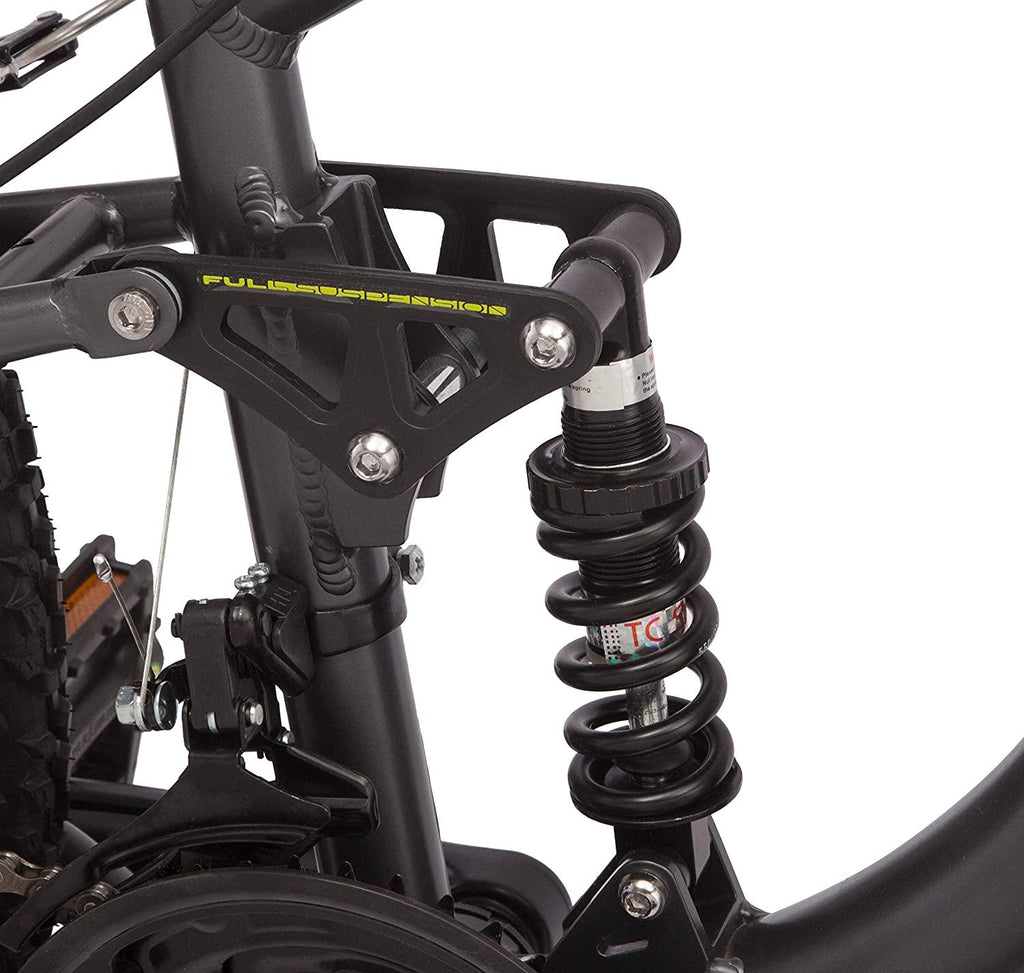 Mongoose Status 2.4 Mens and Womens Mountain, 27.5-Inch Wheels, Aluminum Frame, Dual Suspension, Dark Silver