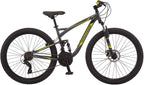 Mongoose Status 2.4 Mens and Womens Mountain, 27.5-Inch Wheels, Aluminum Frame, Dual Suspension, Dark Silver