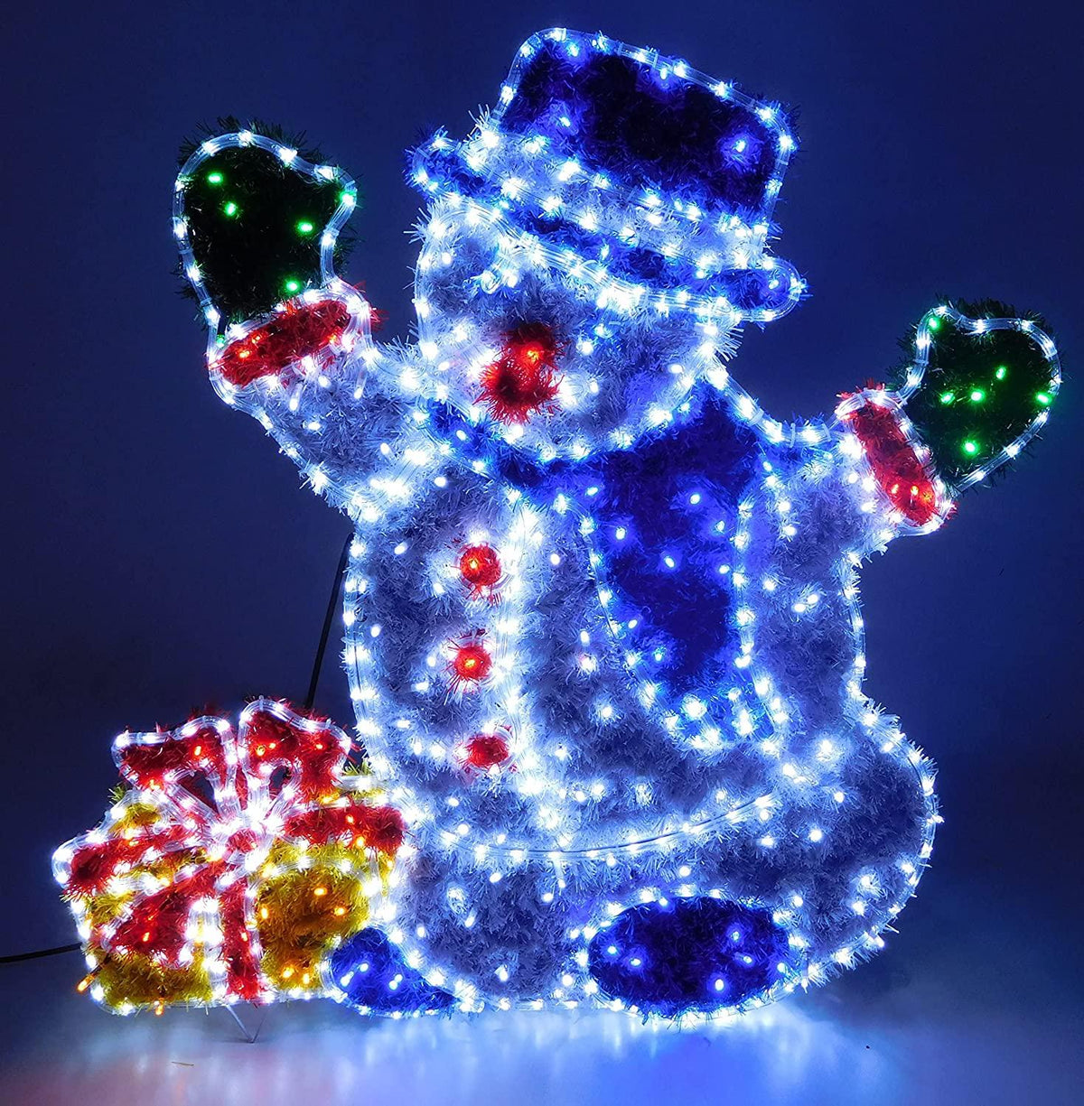 Christmas Concepts 120cm x 110cm LED Rope Light Snowman with Gift Box with Tinsel Decoration &amp; LED Lights - Christmas Decorations