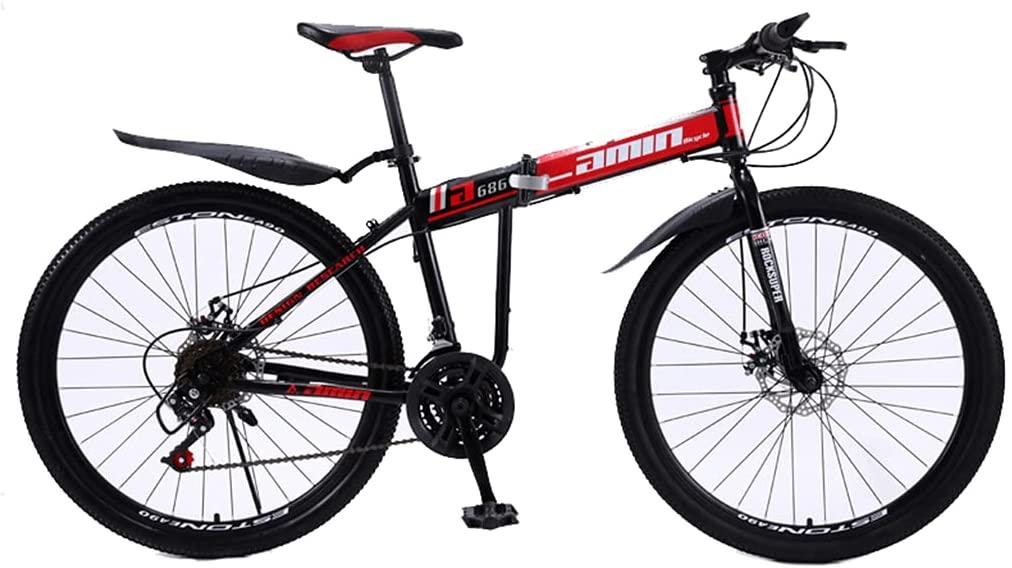 Mountain Bike No Shock Absorption, Foldable Bicycle (26 inch 21/24/27/30 Speed Black and Yellow; White and Blue; Black and White; Black and red)
