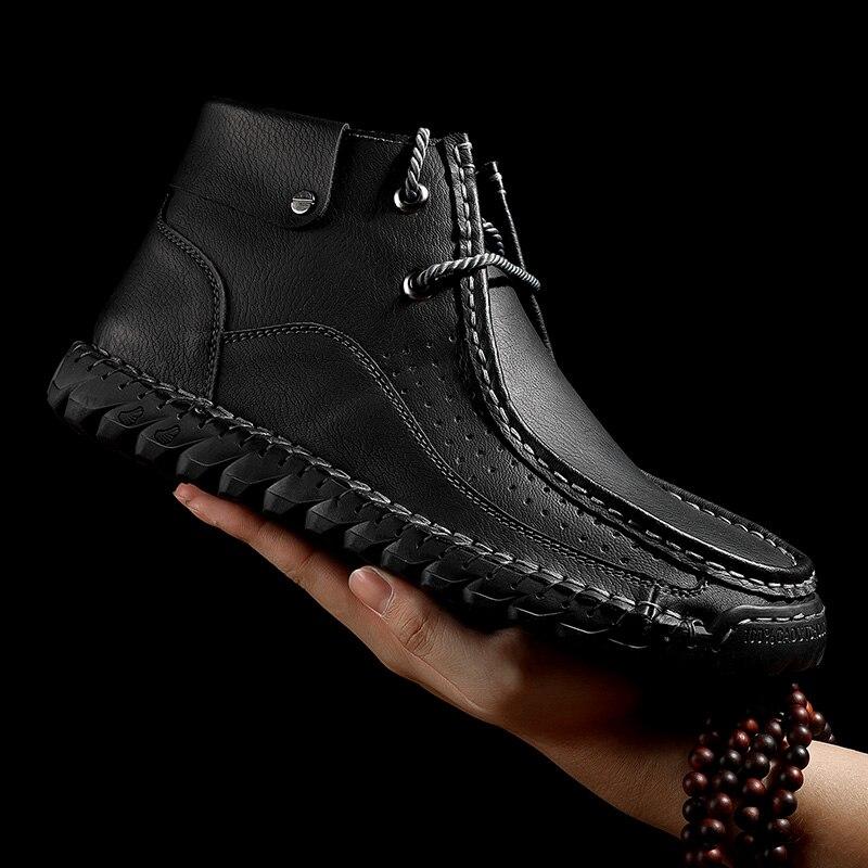 Men Hand Stitching Microfiber Genuine Leather Boots