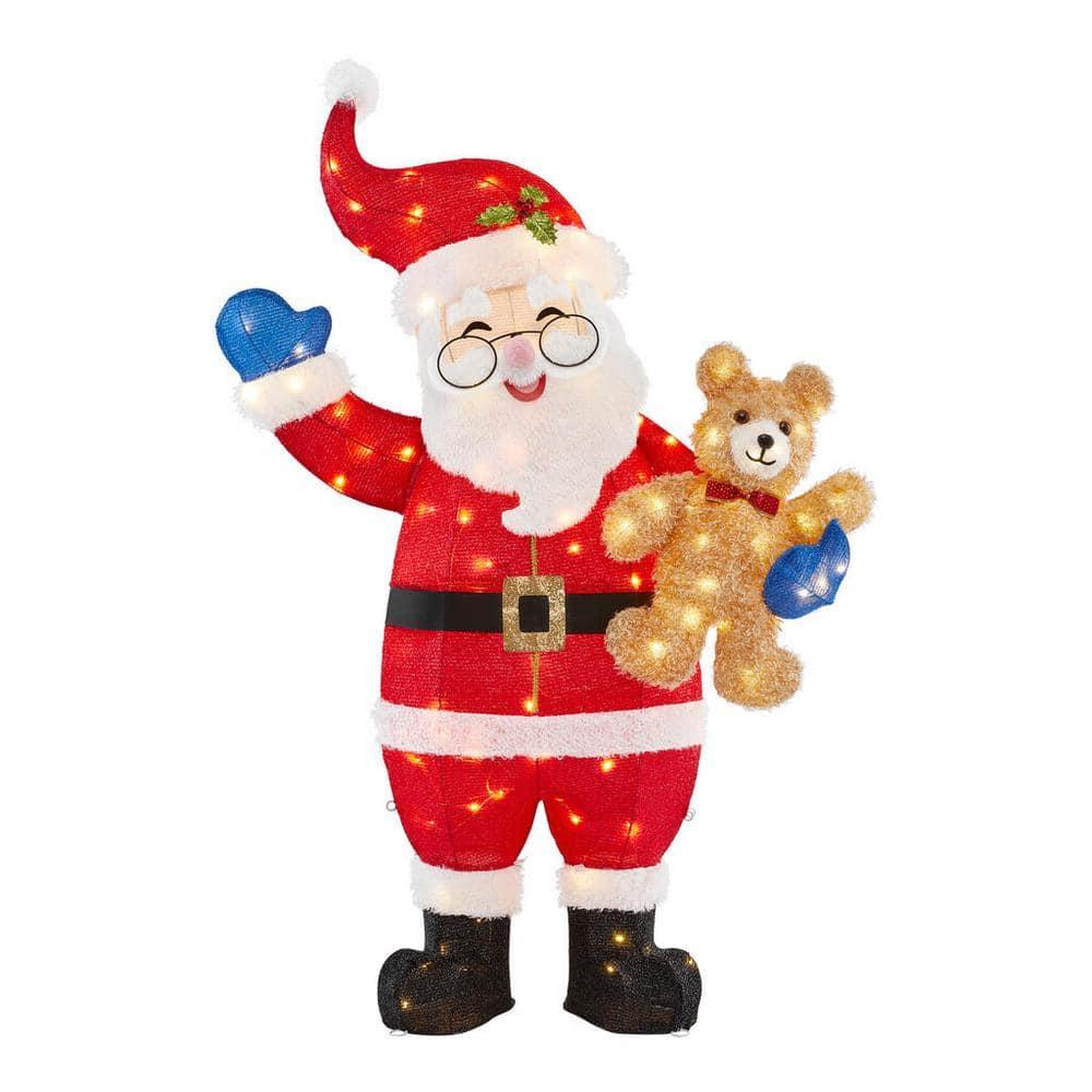 5 ft Warm White LED Santa with Teddy Bear Holiday Yard Decoration