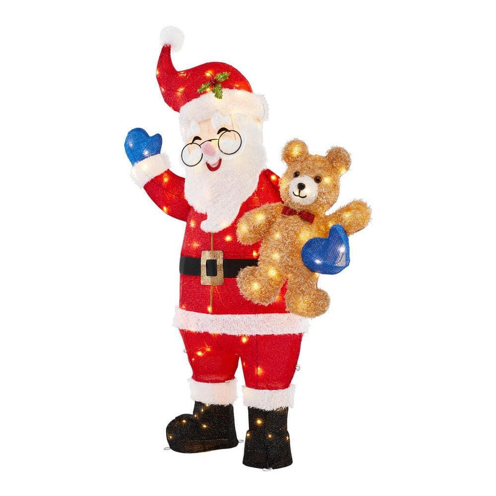 5 ft Warm White LED Santa with Teddy Bear Holiday Yard Decoration