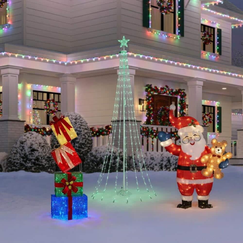5 ft Warm White LED Santa with Teddy Bear Holiday Yard Decoration