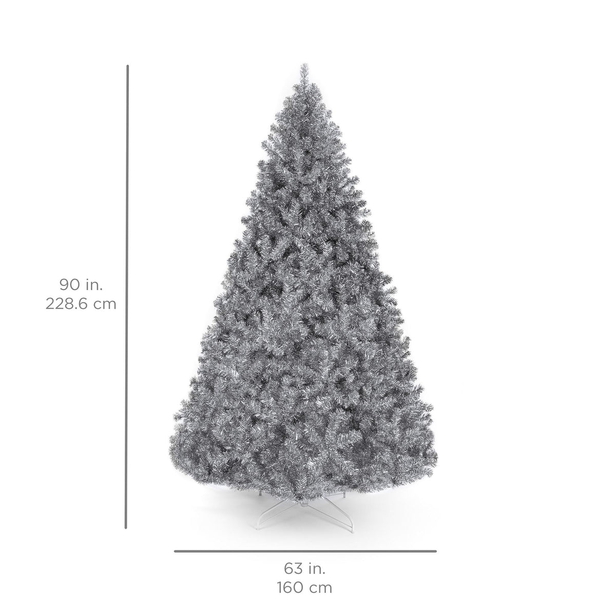 7.5ft Artificial Silver Tinsel Christmas Tree Holiday Decoration w/ 1,749 Branch Tips, Stand