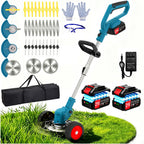 21V Electric Weed Wacker Cordless Weed Eater Battery Powered, String Trimmer Battery Operated, Lightweight 4 in 1 Grass Trimmer/Brush Cutter/Lawn Edger/Mower with Metal Blades &amp; Wheels for Garden Yard