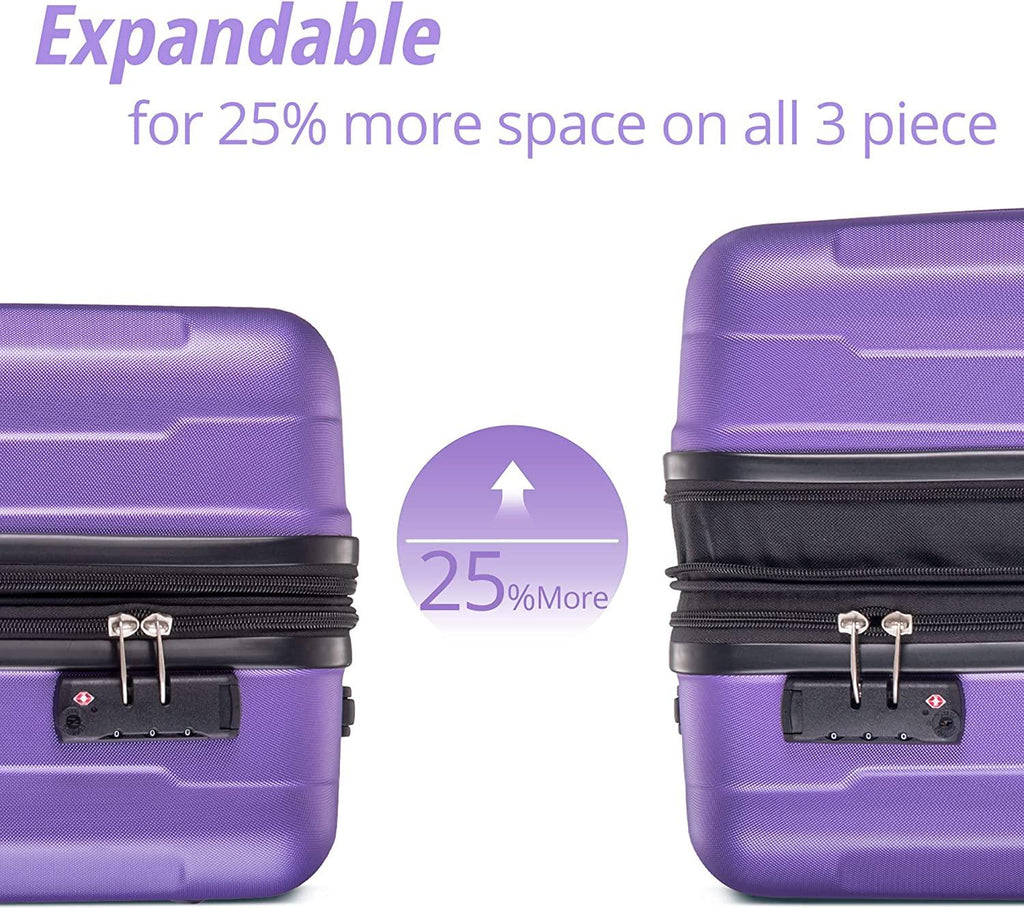 Expandable 3 Piece Sets with TSA Lock, Lightweight Hardside Luggage with Spinner Wheels, Orang Purple, One_Size