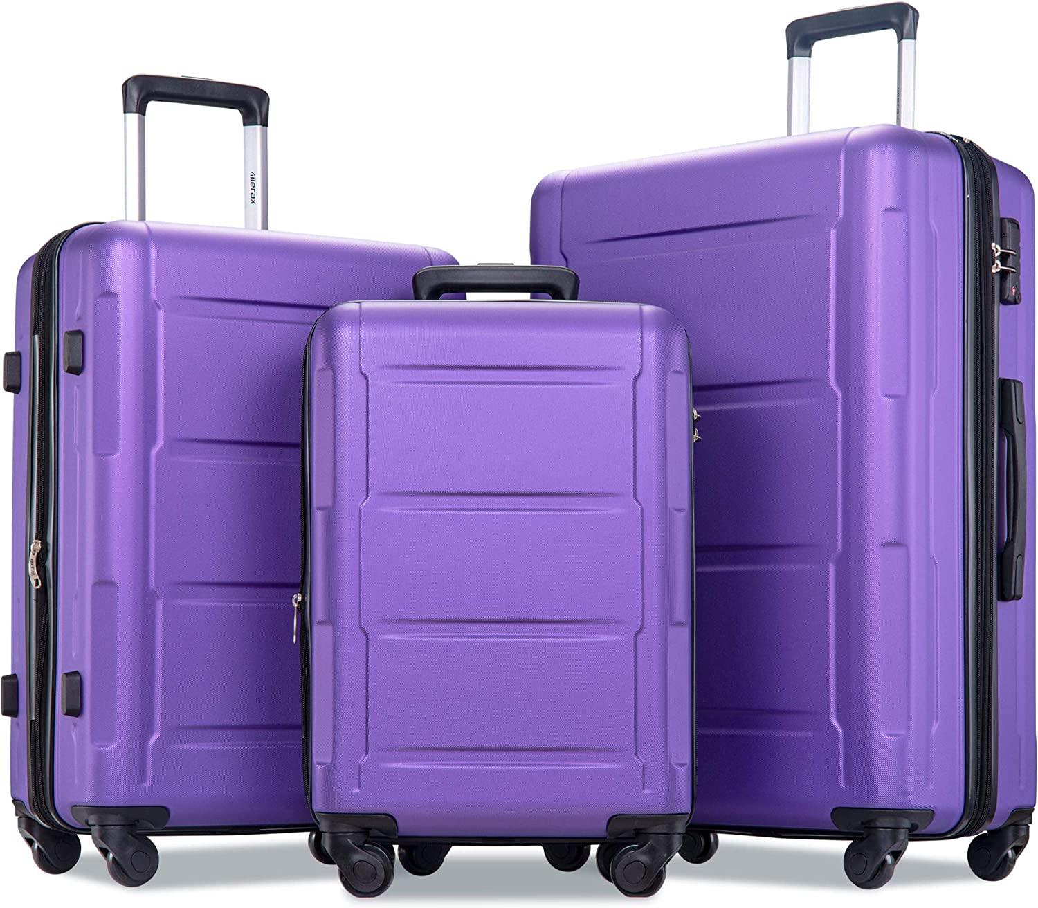 Expandable 3 Piece Sets with TSA Lock, Lightweight Hardside Luggage with Spinner Wheels, Orang Purple, One_Size