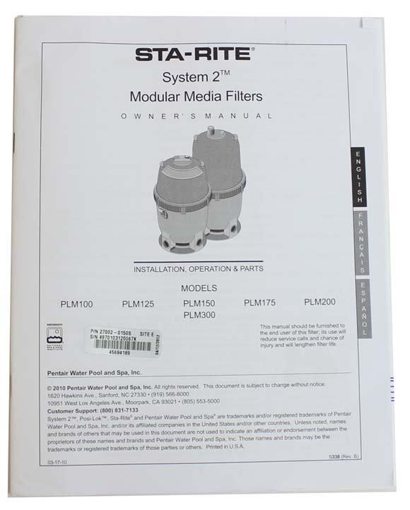 2) sta-rite 27002-0150s system 2 plm150 cartridge filter replacements 150 sq ft