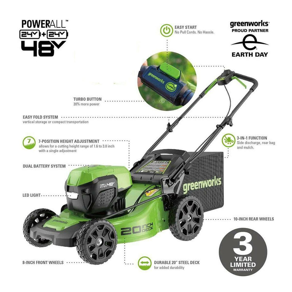 48V 20 inch Cordless Lawn Mower with 2x 4Ah Battery and Dual Charger