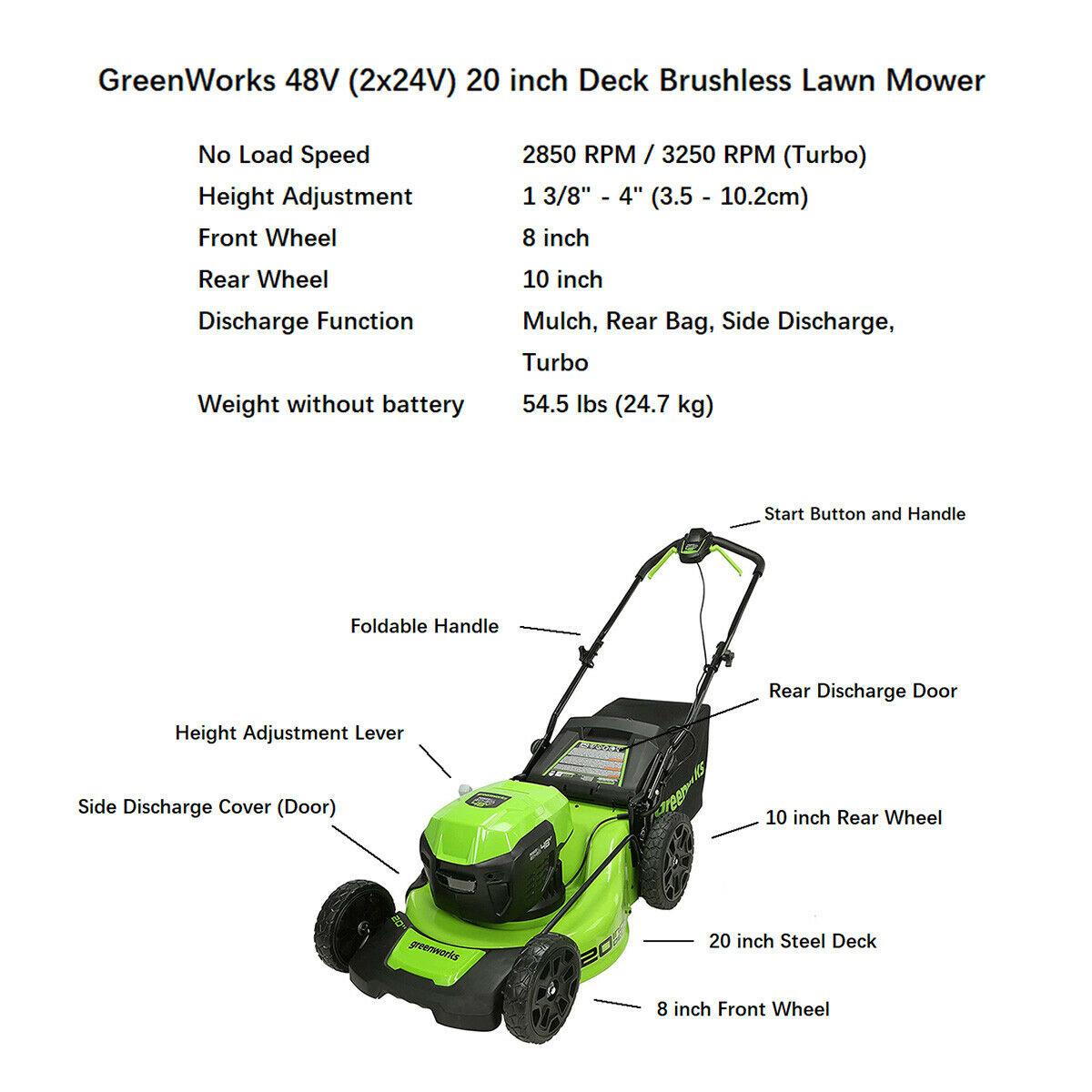 48V 20 inch Cordless Lawn Mower with 2x 4Ah Battery and Dual Charger