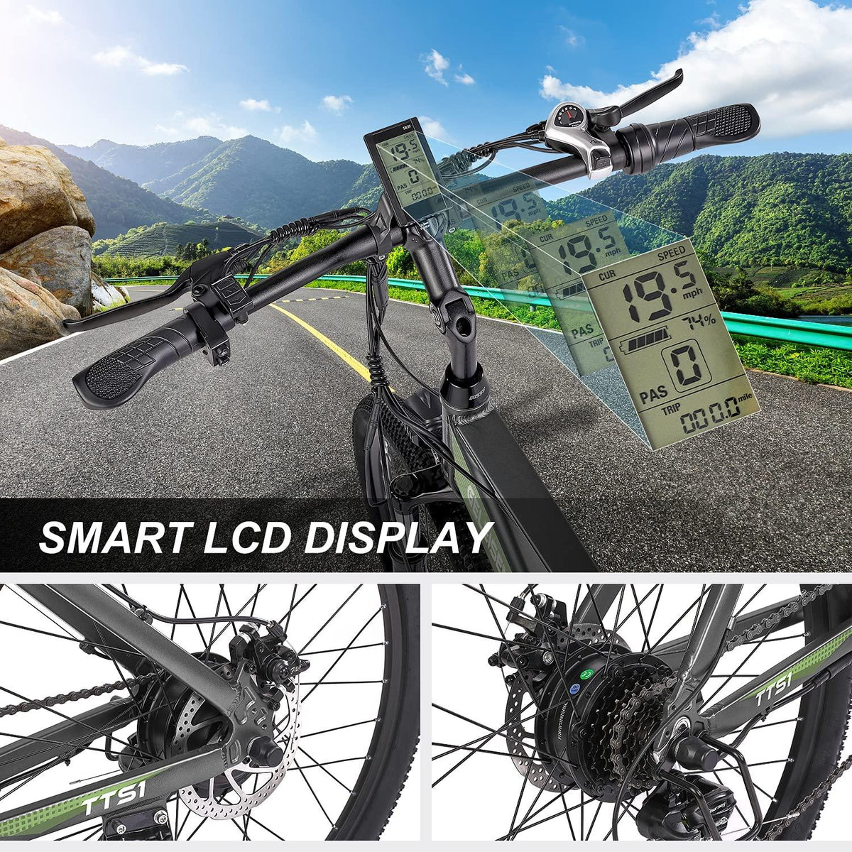 GELEISEN Electric Bike Electric Mountain Bike 26", 350W Electric Bikes for Adults with 36V/10Ah Removable Battery, Lightweight Ebike with Smart LCD Display, Suspension Fork and  7 Speed Gears