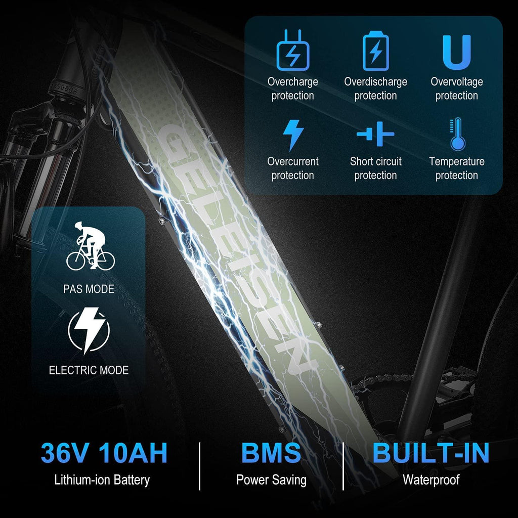 GELEISEN Electric Bike Electric Mountain Bike 26", 350W Electric Bikes for Adults with 36V/10Ah Removable Battery, Lightweight Ebike with Smart LCD Display, Suspension Fork and  7 Speed Gears