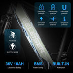 GELEISEN Electric Bike Electric Mountain Bike 26", 350W Electric Bikes for Adults with 36V/10Ah Removable Battery, Lightweight Ebike with Smart LCD Display, Suspension Fork and  7 Speed Gears