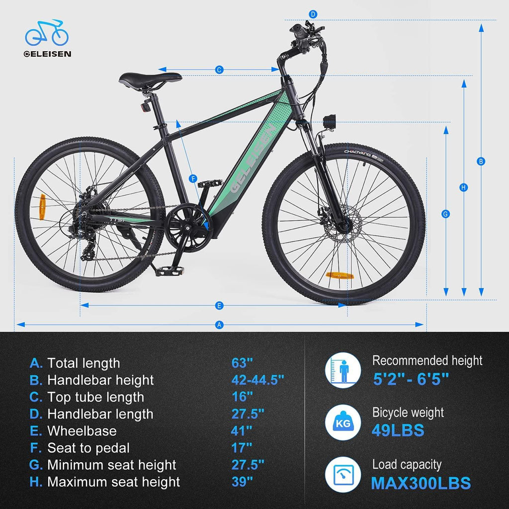 GELEISEN Electric Bike Electric Mountain Bike 26", 350W Electric Bikes for Adults with 36V/10Ah Removable Battery, Lightweight Ebike with Smart LCD Display, Suspension Fork and  7 Speed Gears