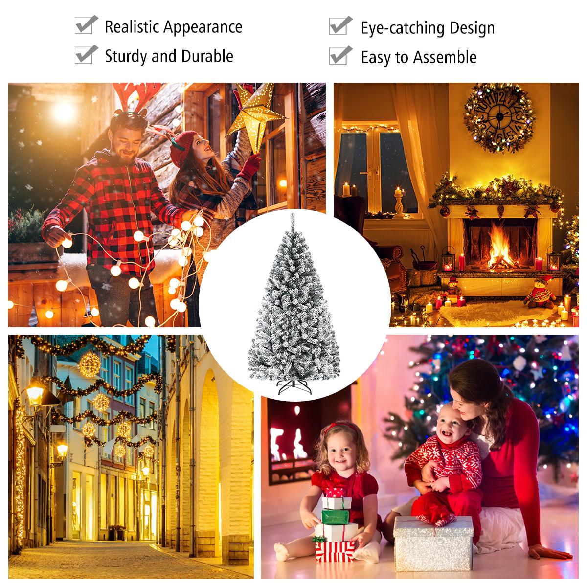 Costway 9ft Snow Flocked Hinged Artificial Christmas Tree Unlit Metal