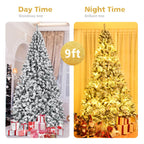 Costway 9ft Snow Flocked Hinged Artificial Christmas Tree Unlit Metal