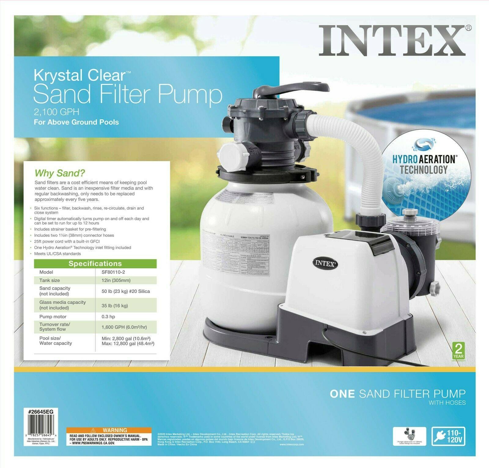 intex krystal clear 2100 gph above ground easy set pool sand filter pump 26645eg