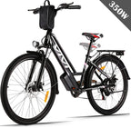 VIVI 26''Electric Bike 350W  Low-Step Thru City Cruiser Bicycle with Carrier Rack Professional 7 Speed, Electric Commuter Bike Hybrid Ebike for Women Senior Gift