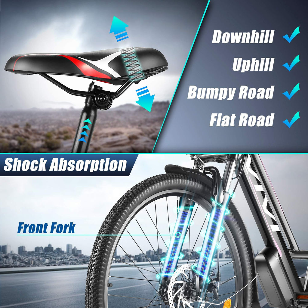 VIVI 26''Electric Bike 350W  Low-Step Thru City Cruiser Bicycle with Carrier Rack Professional 7 Speed, Electric Commuter Bike Hybrid Ebike for Women Senior Gift