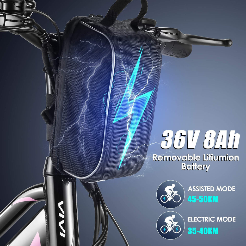 VIVI 26''Electric Bike 350W  Low-Step Thru City Cruiser Bicycle with Carrier Rack Professional 7 Speed, Electric Commuter Bike Hybrid Ebike for Women Senior Gift