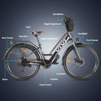 VIVI 26''Electric Bike 350W  Low-Step Thru City Cruiser Bicycle with Carrier Rack Professional 7 Speed, Electric Commuter Bike Hybrid Ebike for Women Senior Gift