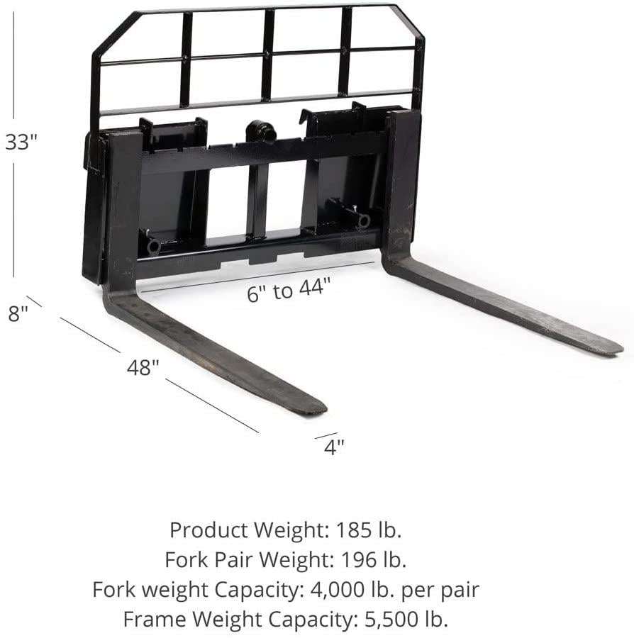 titan attachments hd skid steer pallet fork attachment, 48" fork blades, rate 5,500 lb, quick tach tractor loader