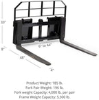 titan attachments hd skid steer pallet fork attachment, 48" fork blades, rate 5,500 lb, quick tach tractor loader