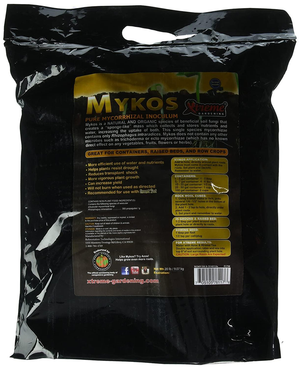 xtreme gardening hgc721210 mykos mycorrhizae granular hydroponic root enhancer, 20 lb