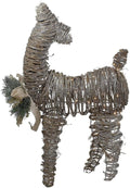 32" 3D Pre-Lit Standing Rattan Reindeer with Ivory Bow and Pine Boughs and Cones Outdoor Christmas Decoration