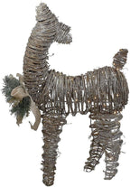 32" 3D Pre-Lit Standing Rattan Reindeer with Ivory Bow and Pine Boughs and Cones Outdoor Christmas Decoration