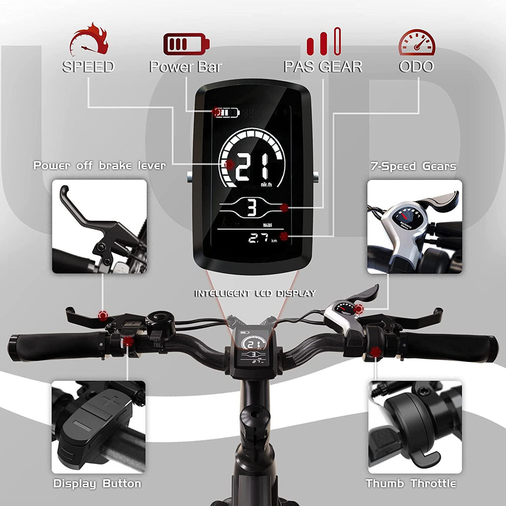 TESGO Electric Bikes for Adults Climber - 26’’ Electric Bicycle with Removable 48V/10.4Ah LG Cells Battery, 350W Electric Mountain Bike with  7 Speed Gears, Max 21MPH Ebike with Fork Suspension