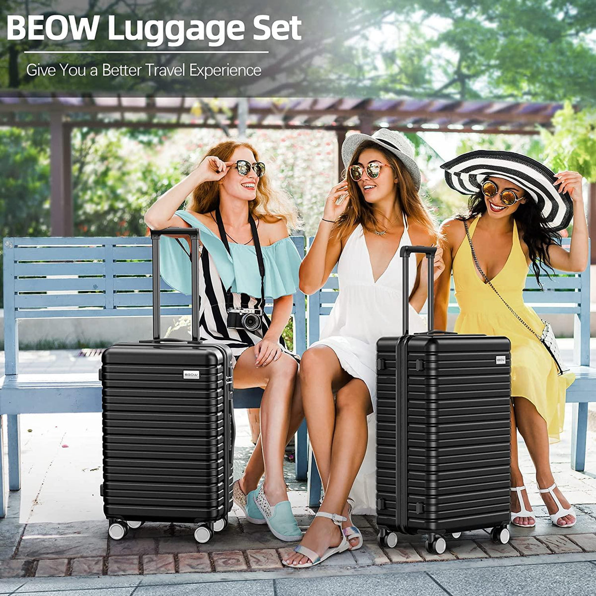 Expandable Luggage Sets Clearance 3 Piece Hardshell Lightweight PC+ABS Suitcase Spinner Wheels TSA Lock Black