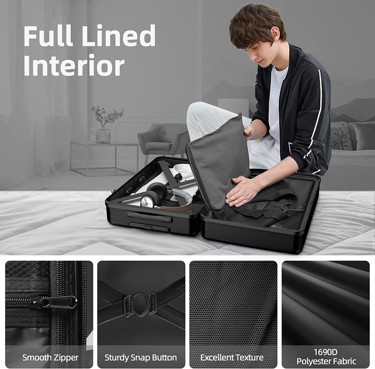 Expandable Luggage Sets Clearance 3 Piece Hardshell Lightweight PC+ABS Suitcase Spinner Wheels TSA Lock Black