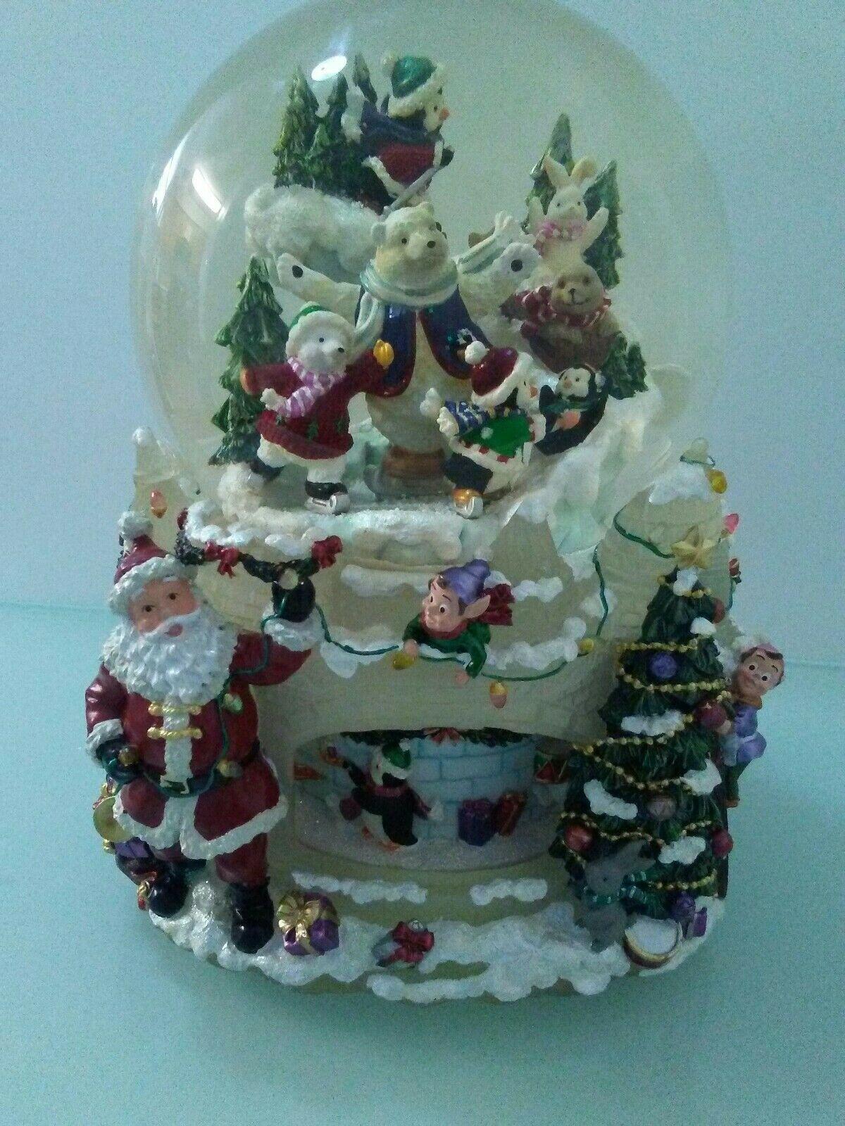 9 1/2" x 7  Christmas Santa Claus &amp; Friends Musical Revolving Globe Snow