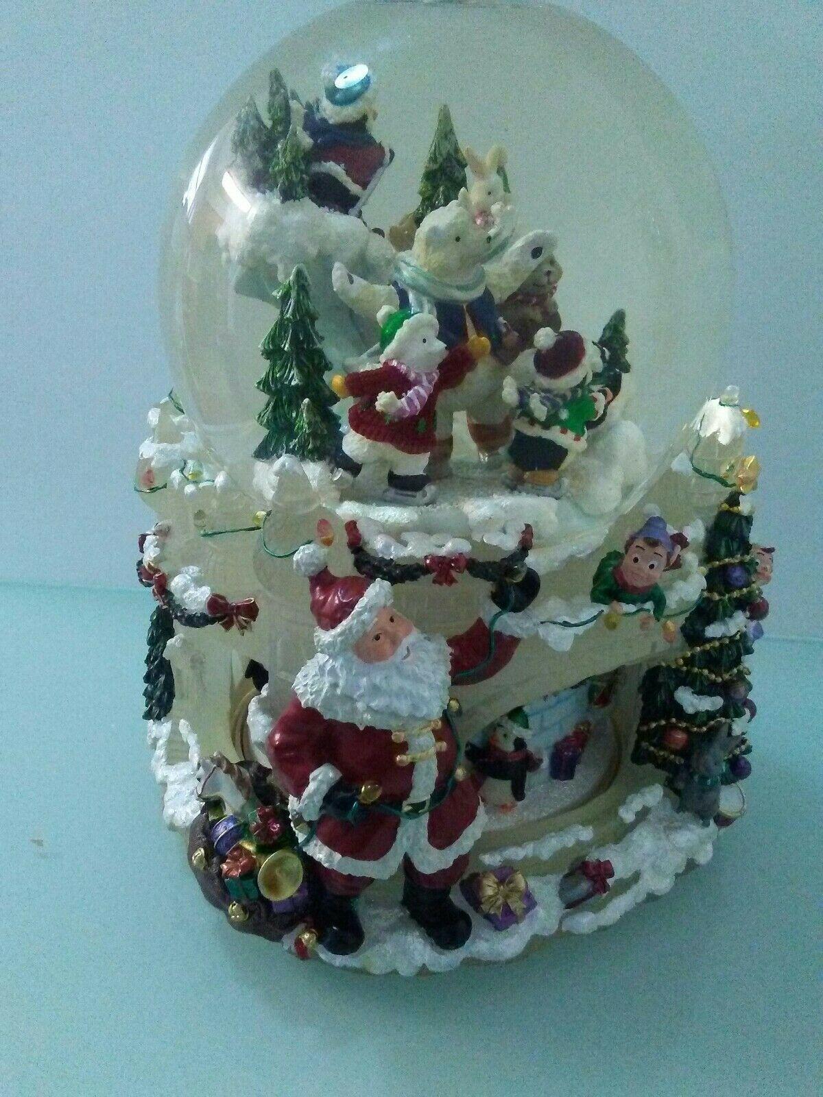 9 1/2" x 7  Christmas Santa Claus &amp; Friends Musical Revolving Globe Snow