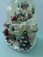 9 1/2" x 7  Christmas Santa Claus &amp; Friends Musical Revolving Globe Snow
